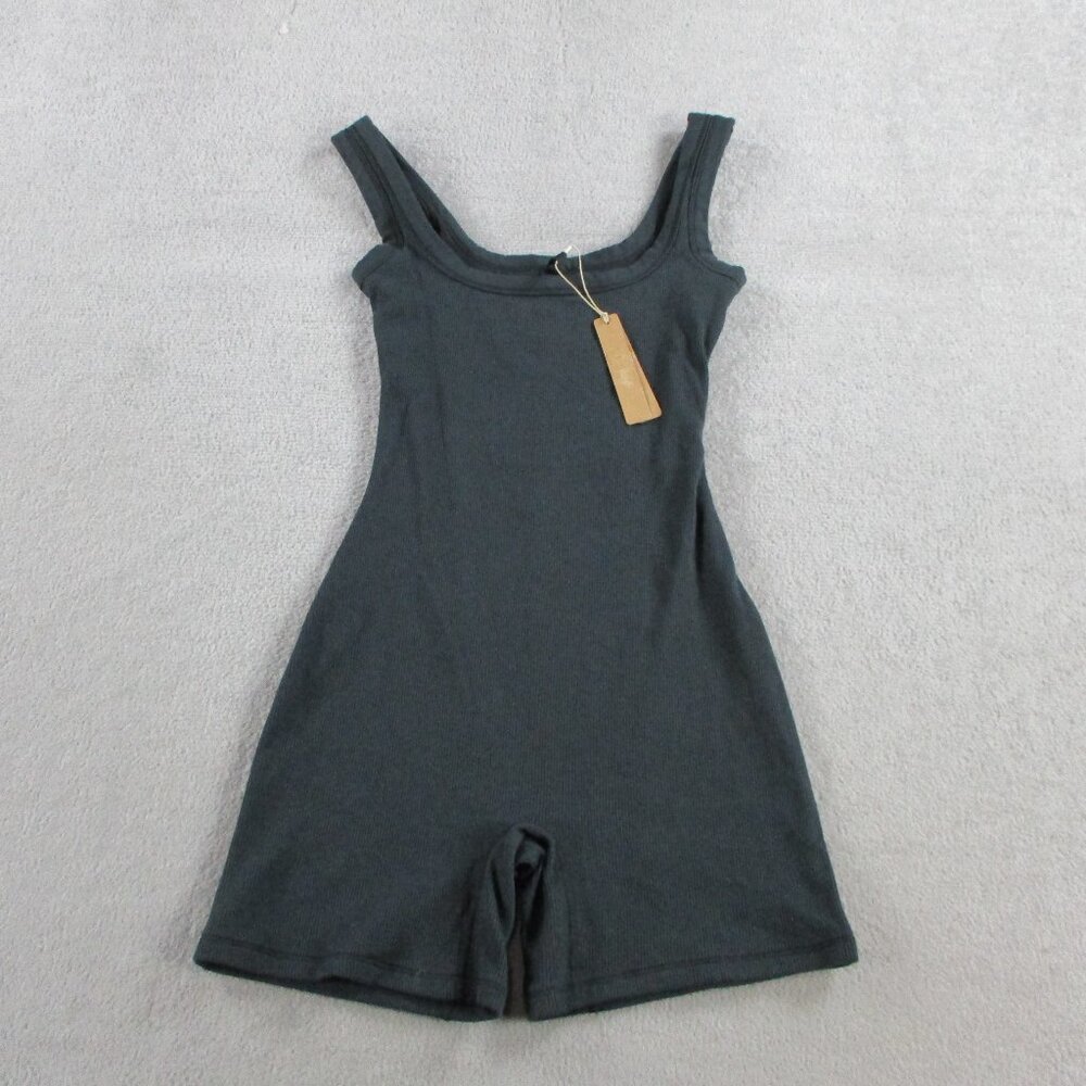 SKIMS Cotton Rib Onesie Womens XS Soot Black Strap Short Mid Thigh Bodysuit NWT - Picture 2 of 9
